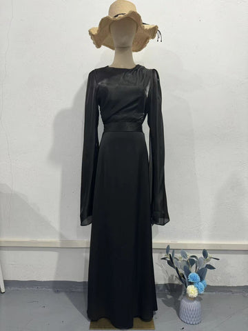 2024 Splicing Glass Yarn Sleeve Long Lint Repair Dress